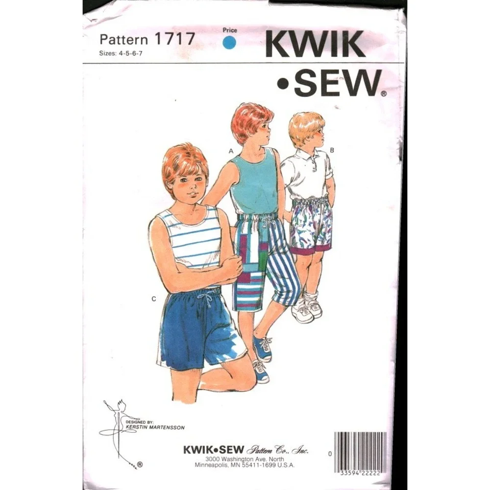 Vintage Kwik Sew 1717 Boys‎ Shorts Sewing Pattern Size 4 CUT Kerstin Martensson